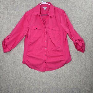 Croft & Barrow Womens Button-Down Shirt Coral Pink XL Cotton Blend